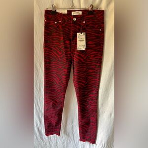 Zara Premium Denim Collection Red Zebra Print High Waist Skinny Jeans - 8
